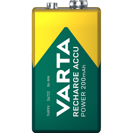 Varta Rechargeable NiMH Battery E-Block - 9 V DC, 200 mAh, Precharged, 6HR61 - Green / Yellow