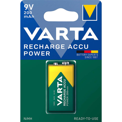 Varta Rechargeable NiMH Battery E-Block - 9 V DC, 200 mAh, Precharged, 6HR61 - Green / Yellow