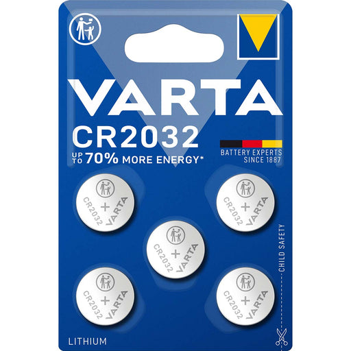 Varta Lithium Button Cell Battery CR2032 - 3 V DC, 220 mAh, 5-Blister, 5-Blister - Silver