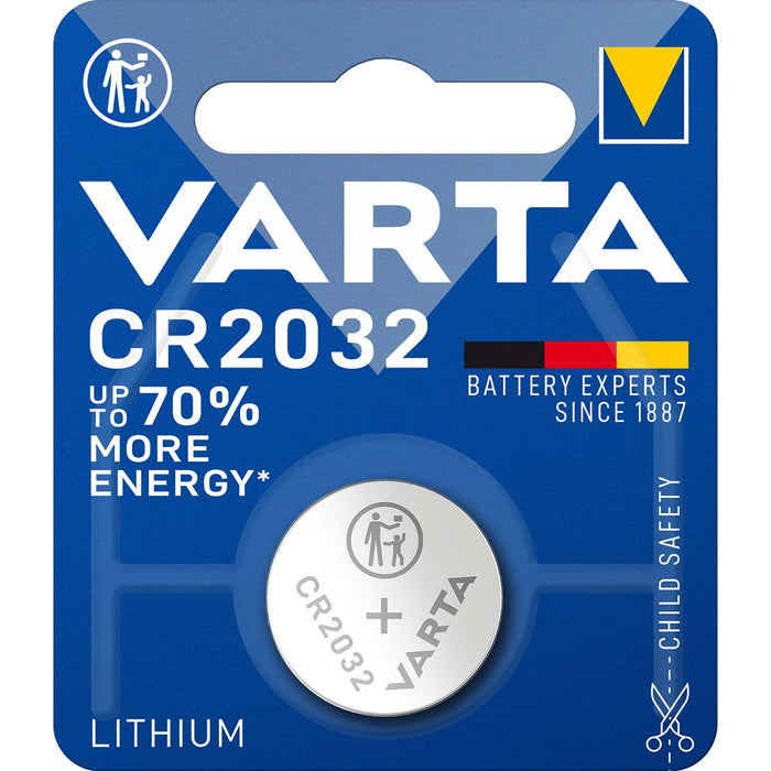 Varta Lithium Button Cell Battery CR2032 - 3 V DC, 220 mAh, 1-Blister, 1-Blister - Silver