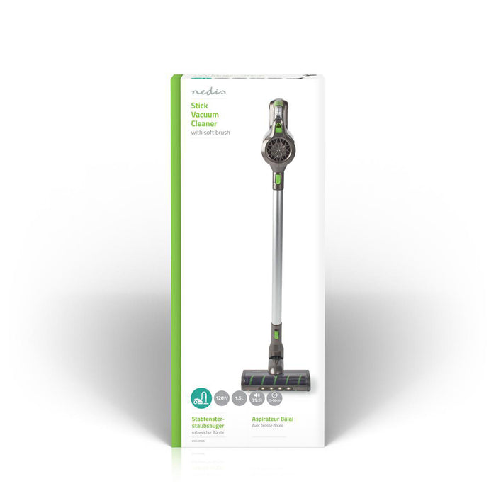 Nedis Stick Vacuum Cleaner - 120 W, 22.2 VAC, Motorized Soft Brush with Integrated Lighting, HEPA air filter - Green / Grey