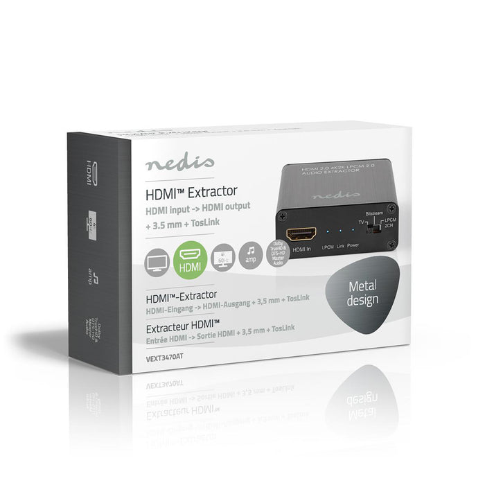 Nedis HDMI Extractor - HDMI Input, HDMI Output / TosLink Female / 1x 3.5 mm, Maximum resolution: 4K@60Hz, Anthracite - Gift Box