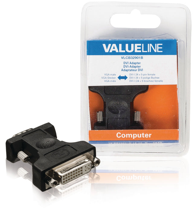 Valueline VGA Adapter VGA Male - DVI-I 24+5-Pin Female Black