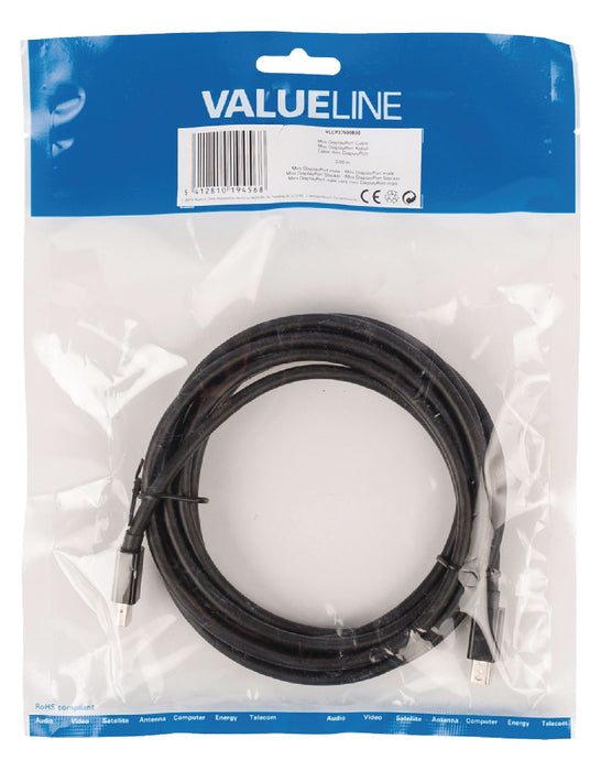 Valueline Mini DisplayPort Cable Mini DisplayPort Male - Mini DisplayPort Male 3.00 m Black