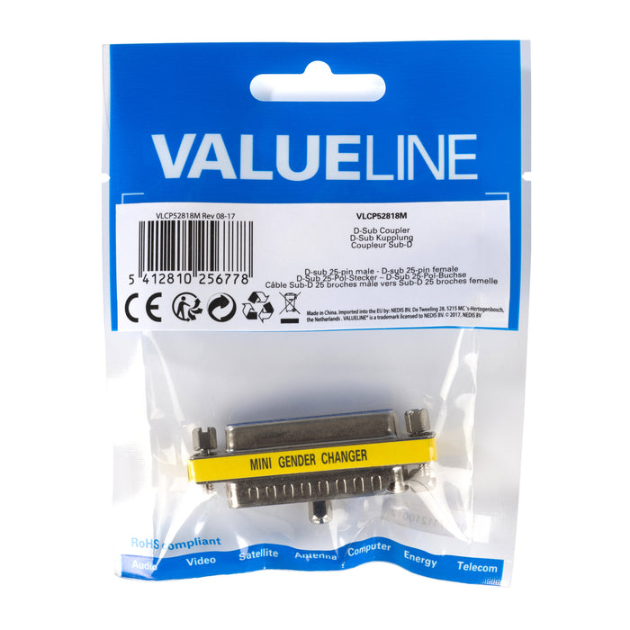 Valueline Serial Adapter D-SUB 25-Pin Male - D-SUB 25-Pin Female Metal