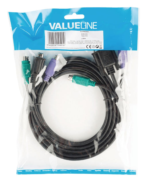 Valueline VGA Cable VGA Male + 2x PS2 Male - VGA Male + 2x PS/2 Male 2.00 m Black