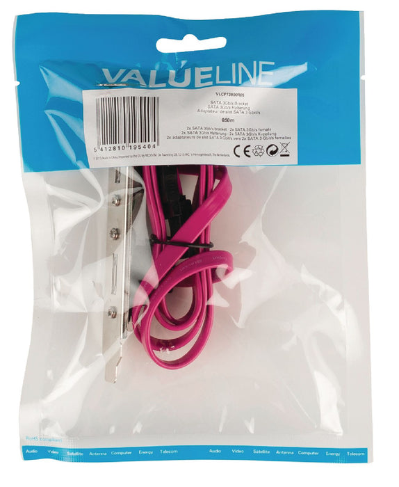 Valueline SATA 3 Gb/s Cable Internal 2x SATA 7-Pin Female - 2x SATA 7-Pin Bracket 0.50 m Red