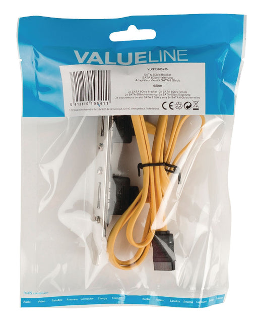 Valueline SATA 6 Gb/s Cable Internal 2x SATA 7-Pin Female - 2x SATA 7-Pin Bracket 0.50 m Yellow