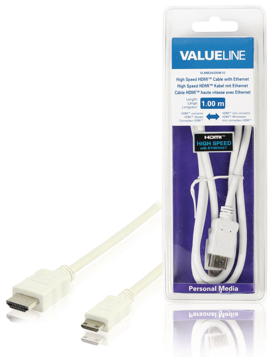 Valueline High Speed HDMI Cable with Ethernet HDMI Connector - HDMI Mini Male 1.00 m White