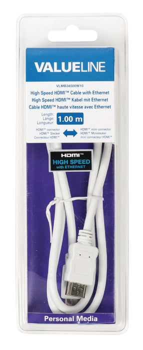 Valueline High Speed HDMI Cable with Ethernet HDMI Connector - HDMI Mini Male 1.00 m White