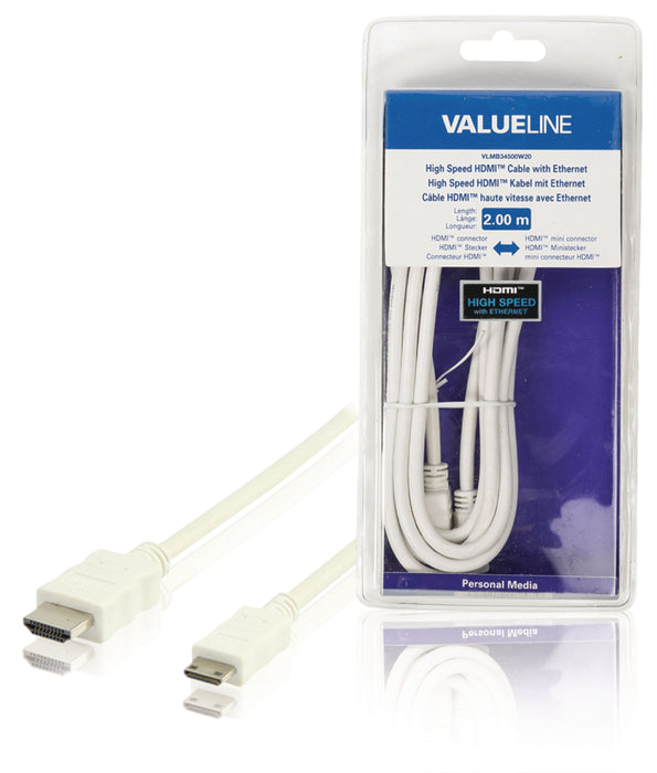 Valueline High Speed HDMI Cable with Ethernet HDMI Connector - HDMI Mini Male 2.00 m White