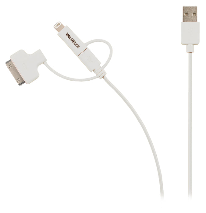 Valueline 3-in-1 Sync and Charge Cable USB-A Male - Micro B Male 1.00 m White + 30-Pin Dock Adapter / Lightning Adapter