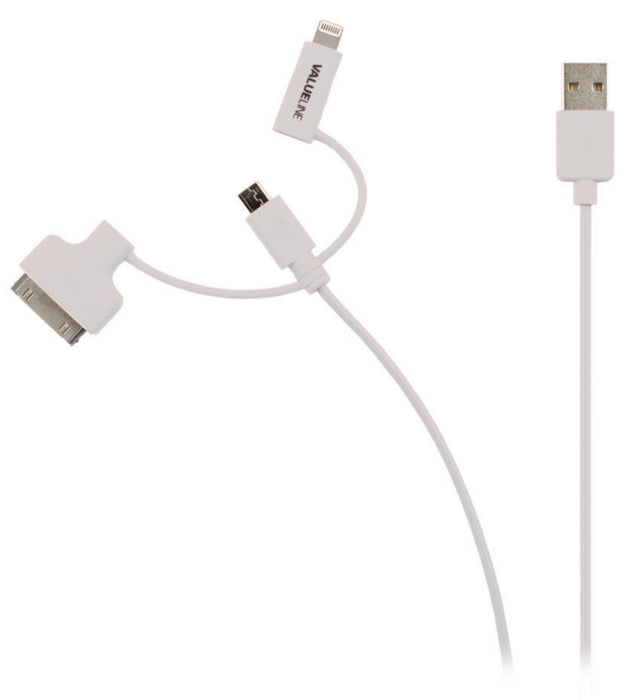 Valueline 3-in-1 Sync and Charge Cable USB-A Male - Micro B Male 1.00 m White + 30-Pin Dock Adapter / Lightning Adapter