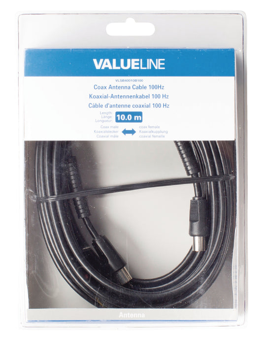 Valueline Coax Cable 100 dB Coax Male - Coax Female 10.0 m Black