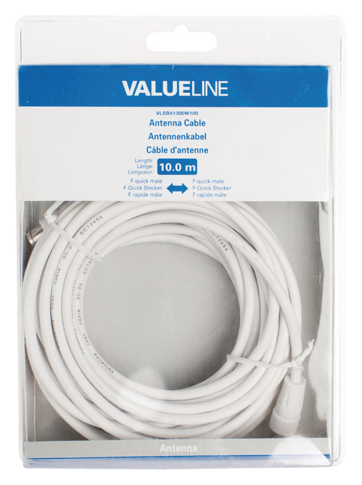 Valueline Antenna Cable F-Male Quick - F-Male Quick 10.0 m White