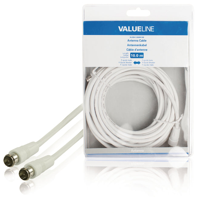 Valueline Antenna Cable F-Male Quick - F-Male Quick 10.0 m White