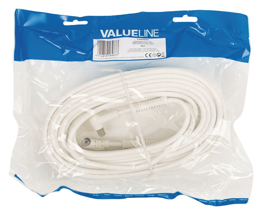 Valueline Coax Cable 120 dB Angled Coax Male - Coax Female 20.0 m White