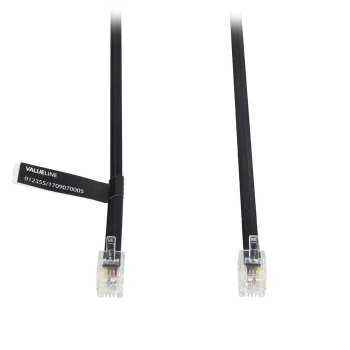 Valueline Telecom Cable RJ10 (4P4C) Male - RJ10 (4P4C) Male Flat 1.00 m Black