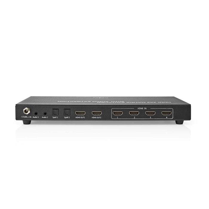 Nedis HDMI Matrix Switch - 4 x 2 port(s), 4x HDMI Input, 2x 3.5 mm / 2x HDMI Output / 2x TosLink, Metal - Anthracite