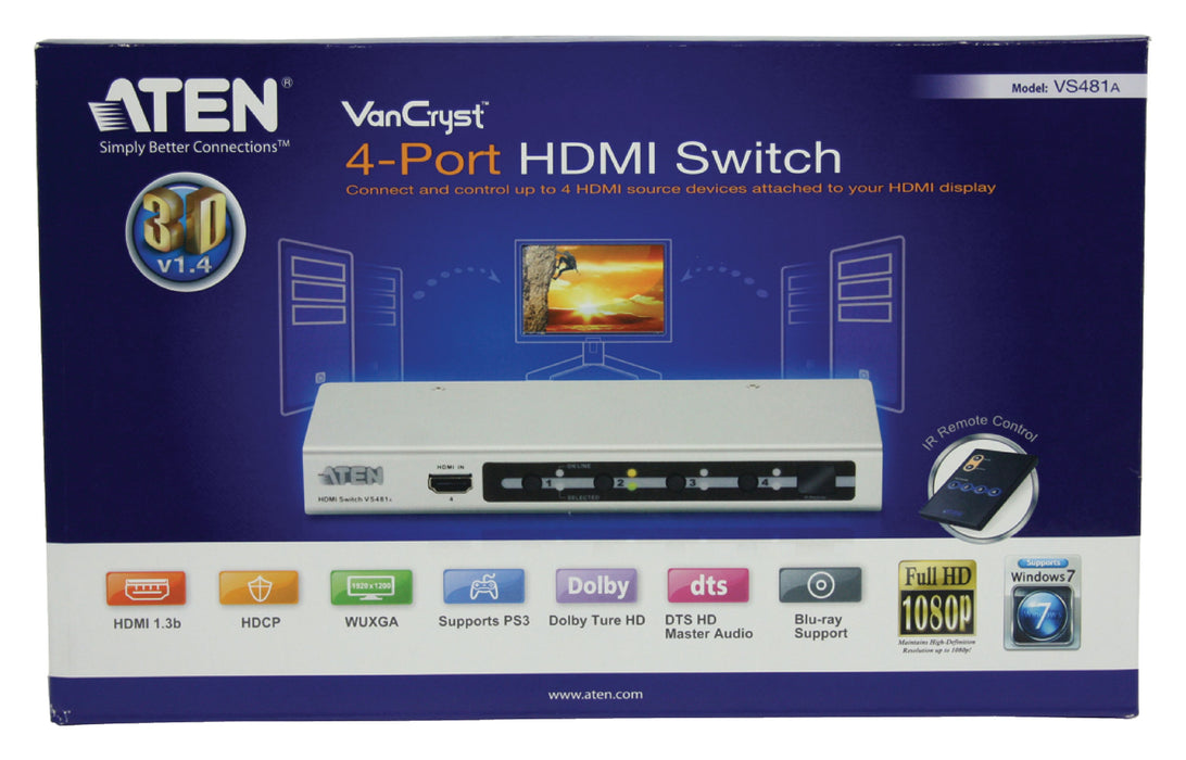 Aten 4-Port HDMI Audio/Video Switch with IR Remote Control