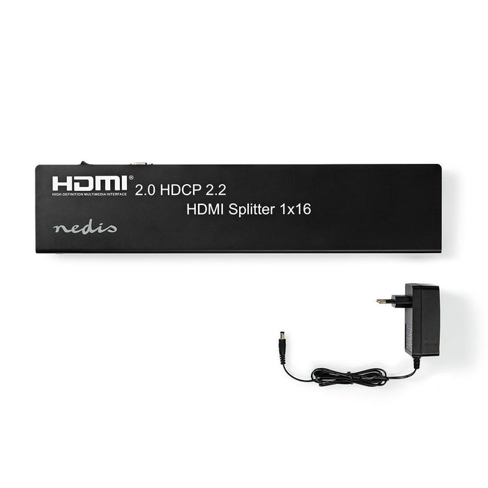 Nedis HDMI Splitter - 2 x 8 port(s), HDMI Input, USB-A Female / 16x HDMI Output, Metal - Anthracite