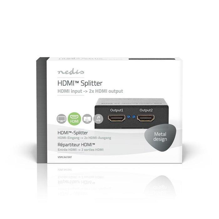 Nedis HDMI Splitter - 2 port(s), HDMI Input, 2x HDMI Output, Metal - Anthracite