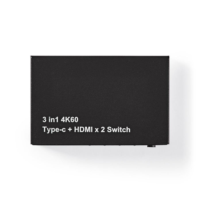 Nedis HDMI Switch - 3 port(s), 1x USB-C / 2x HDMI Input, 1x HDMI Output, Metal - Anthracite