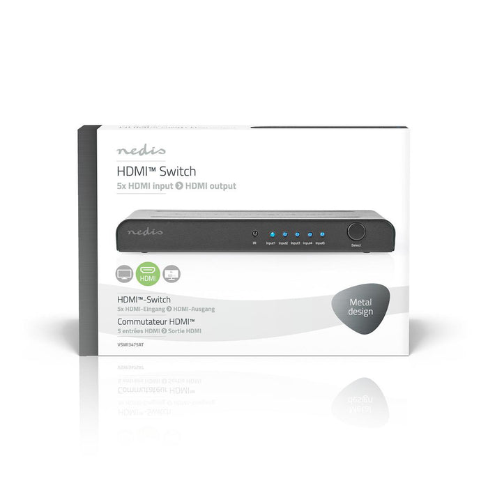 Nedis HDMI Switch - 5 port(s), 5x HDMI Input, 1x HDMI Output, Metal - Anthracite