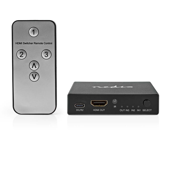 Nedis HDMI Switch - 3 port(s), 3x HDMI Input, HDMI Output, Aluminium - Anthracite