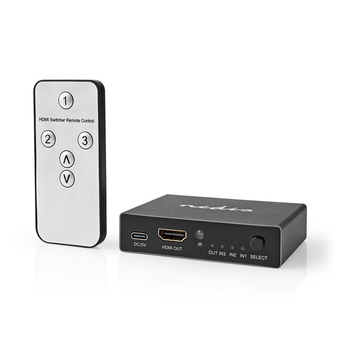 Nedis HDMI Switch - 3 port(s), 3x HDMI Input, HDMI Output, Aluminium - Anthracite