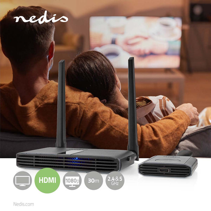 Nedis Wireless HDMI Transmitter - Wi-Fi, 2400-5000 MHz, 30.0 m (line of sight), IR Return function - Grey