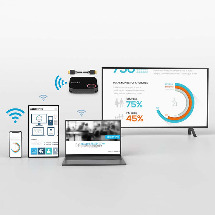 Nedis Wireless HDMI Transmitter - Wi-Fi, 2400 MHz, 30.0 m (line of sight), PVC - Black