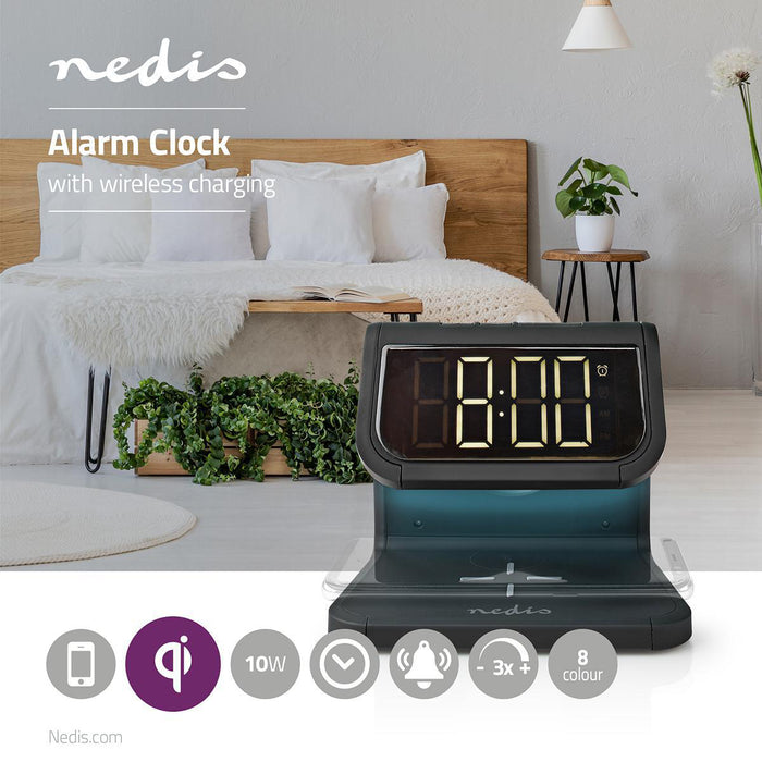 Nedis Alarm clock with wireless charging - 5 / 7.5 / 10 W, 1.0 / 1.1 A, USB-A, 2 Alarm Times - Snooze function