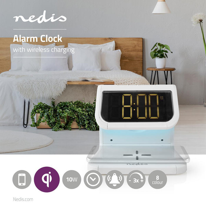 Nedis Alarm clock with wireless charging - 5 / 7.5 / 10 W, 1.0 / 1.1 A, USB-A, 2 Alarm Times - Snooze function