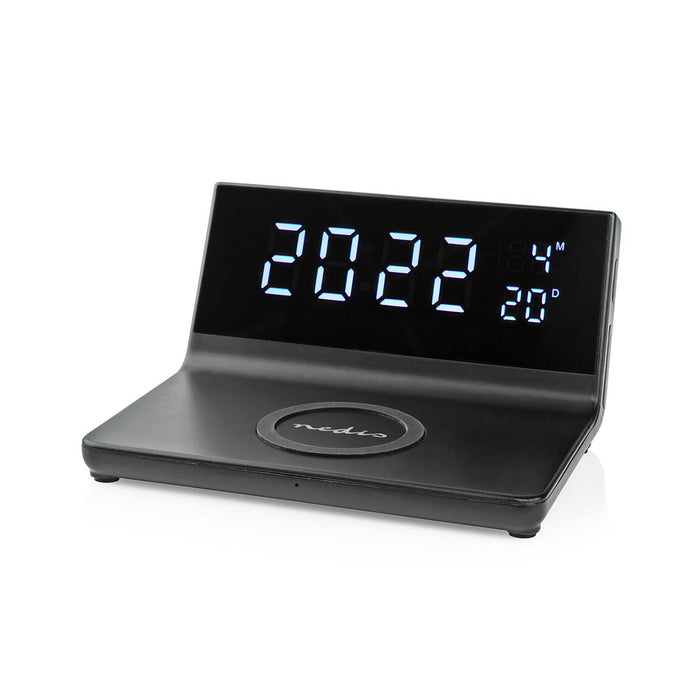 Nedis Alarm clock with wireless charging - Qi certified, 5 / 7.5 / 10 / 15 W, USB-A Male, 2 Alarm Times - Snooze function