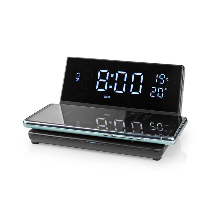 Nedis Alarm clock with wireless charging - Qi certified, 5 / 7.5 / 10 / 15 W, USB-A Male, 2 Alarm Times - Snooze function