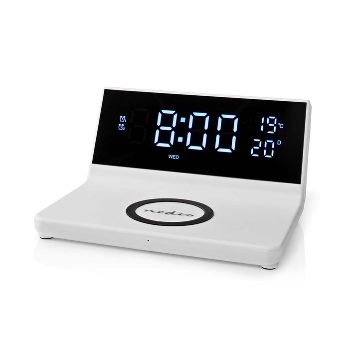 Nedis Alarm clock with wireless charging - Qi certified, 5 / 7.5 / 10 / 15 W, USB-A Male, 2 Alarm Times - Snooze function