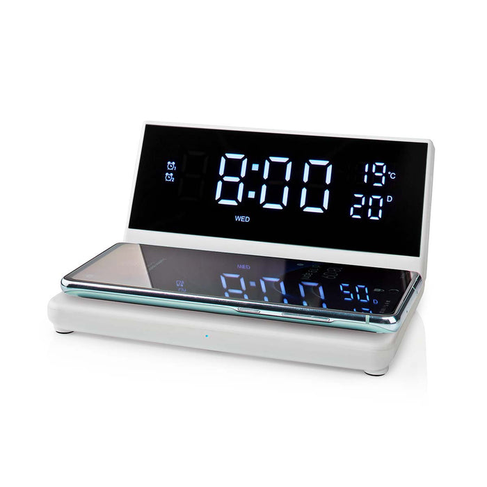 Nedis Alarm clock with wireless charging - Qi certified, 5 / 7.5 / 10 / 15 W, USB-A Male, 2 Alarm Times - Snooze function