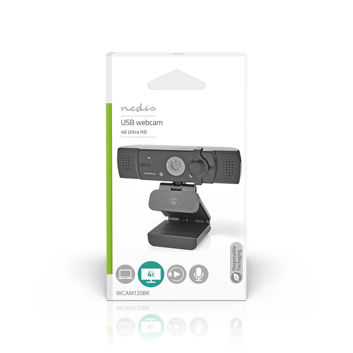 Nedis Webcam - Full HD@60fps / 4K@30fps, Auto Focus, Built-In Microphone, Built-In Microphone - Black