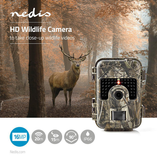 Nedis Wildlife Camera - 1080p@30fps, 24.0 MPixel, 3 MP Color CMOS, LCD Screen - Brown / Green