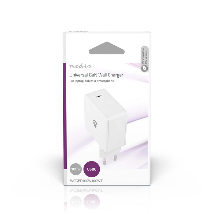 Nedis Wall Charger - 100 W, GaN, Quick charge feature, USB-C - Automatic Voltage Selection