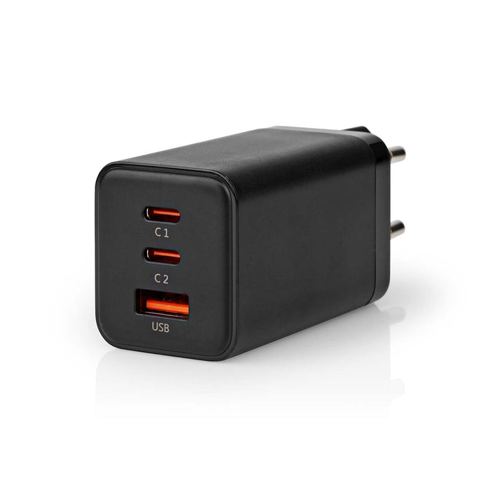 Nedis Wall Charger - 65 W, GaN, Quick charge feature, USB-A / 2x USB-C - Automatic Voltage Selection