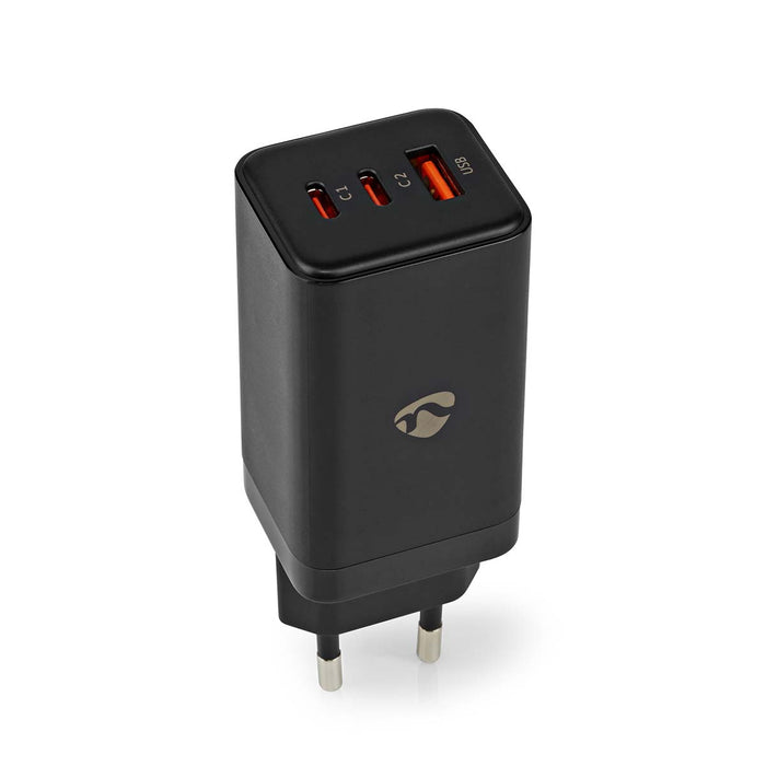 Nedis Wall Charger - 65 W, GaN, Quick charge feature, USB-A / 2x USB-C - Automatic Voltage Selection