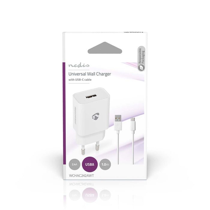 Nedis Wall Charger - 1x 2.4 A, Number of outputs: 1, Port type: 1x USB-A, 12 W - Single Voltage Output