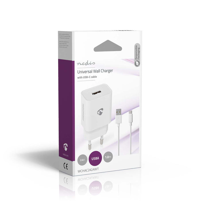 Nedis Wall Charger - 1x 2.4 A, Number of outputs: 1, Port type: 1x USB-A, 12 W - Single Voltage Output