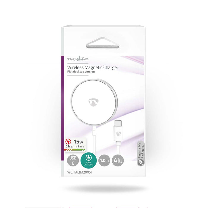 Nedis Wireless Charger - 5 / 7.5 / 10 / 15 W, 1.0 / 1.1 / 1.67 / 2 A, Including cable, USB Type-C - 1.00 m