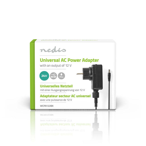 Nedis Universal AC Power Adapter - 24 W, 12 V DC, 1.80 m, 1 plug(s) - Black