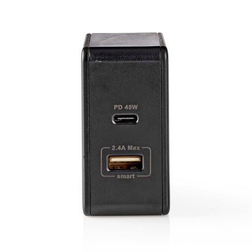 Nedis Wall Charger - 1x 2.4 A / 1x 3.0 A, Number of outputs: 2, Port type: 1x USB-A / 1x USB-C, 57 W - Automatic Voltage Selection