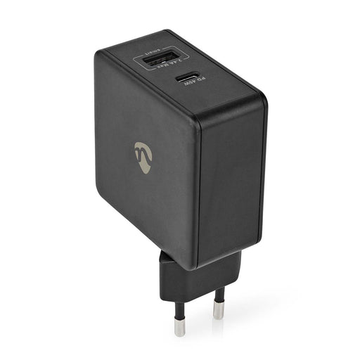 Nedis Wall Charger - 1x 2.4 A / 1x 3.0 A, Number of outputs: 2, Port type: 1x USB-A / 1x USB-C, 57 W - Automatic Voltage Selection