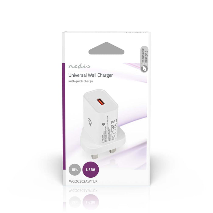 Nedis Wall Charger - 18 W, Quick charge feature, 3.0 A, USB-A - Automatic Voltage Selection